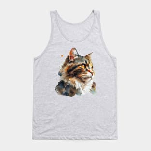 Watercolor Portrait of Fluffy Red Cat Tank Top